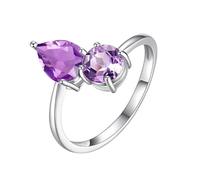 925 Sterling Silver Birthstone Rings Promise Wedding Anniversary Band For Women Round Teardrop Cut Gemstone Finger Band Jewellery With Gift Box Amethyst Ring