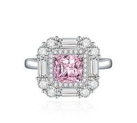925 Sterling Silver Birthstone Wedding Rings for Women Girls Square Crystal Diamond Halo Open Bands Solitaire Asscher Cut Ring Cubic Zirconia Promise Anniversary Adjustable Rings(Yellow)