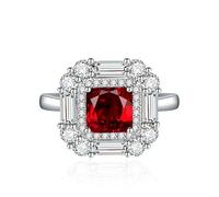 925 Sterling Silver Birthstone Wedding Rings for Women Girls Square Crystal Diamond Halo Open Bands Solitaire Asscher Cut Ring Cubic Zirconia Promise Anniversary Adjustable Rings(Yellow)