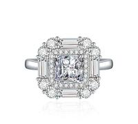 925 Sterling Silver Birthstone Wedding Rings for Women Girls Square Crystal Diamond Halo Open Bands Solitaire Asscher Cut Ring Cubic Zirconia Promise Anniversary Adjustable Rings(Yellow)