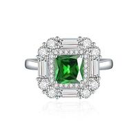 925 Sterling Silver Birthstone Wedding Rings for Women Girls Square Crystal Diamond Halo Open Bands Solitaire Asscher Cut Ring Cubic Zirconia Promise Anniversary Adjustable Rings(Yellow)