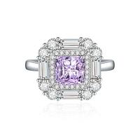 925 Sterling Silver Birthstone Wedding Rings for Women Girls Square Crystal Diamond Halo Open Bands Solitaire Asscher Cut Ring Cubic Zirconia Promise Anniversary Adjustable Rings(Yellow)