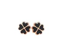 925 Sterling Silver Black Clover Stud Earrings for Women, Minimalist Black Enamel Four Leaf Lucky Charm Post Earrings, Hypoallergenic Tarnish Resistant Small Dainty Jewelry for Daily Wear (Gold)