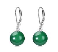 925 Sterling Silver Black Pearl Leverback Earrings Dangle Drop Jewellery Gifts for Women and Girls (Green Agate)