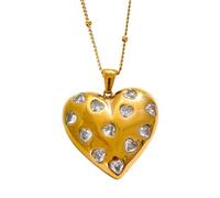925 Sterling Silver Bling Cubic Zirconia Pave Heart Necklace For Women, Dainty Elegant Rhinestone - Delicate Necklace, Reunion Valentine Birthday