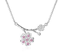925 Sterling Silver Blossom Cherry Flower Necklace Crystal Tree Branch Pendant Necklace Jewelry Gift