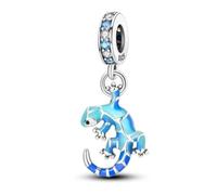 925 Sterling Silver Blue Gecko Lizard Enamel CZ Dangle Bead Charm For Pandora Bracelets Charms Necklace | Cubic Zirconial Enamel Charm | Gift Boxed