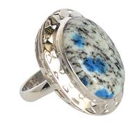 925 Sterling Silver Blue Jasper Ring Oval Cabochon 22x16mm Handmade Boho Artisan Gemstone Jewelry for Women Fashion Gift Statement M 1/2, 53 (16.9)