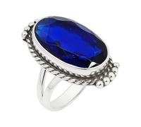 925 Sterling Silver Blue Sapphire Ring for Women Handmade Vintage Jewelry September Birthstone Ring Boho Statement Jewelry (Blue Sapphire, 4)