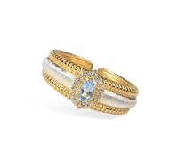 925 Sterling Silver Blue Topaz Ring for Women, Adjustable Crown-Style Statement Ring, Open Band Gold-Plated Jewelry with Natural Sky Blue Gemstone