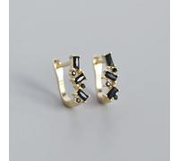 925 Sterling Silver Bohemian Square Rainbow Zircon U-shaped Punk Stud Earrings Women Piercing Climber European Jewelry