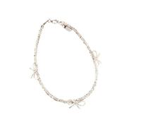 925 Sterling Silver Bow Charm Crushed Silver Beaded Bracelet for Women - Minimalist Adjustable Rope Chain Dainty Jewelry (Silver)