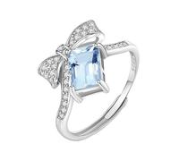 925 Sterling Silver Bow Tie Ring For Women Emerald Cut Crystal Ring Ribbon Bow Knot Band Cubic Zirconia Cocktail Eternity Promise Wedding Band For Her Topaz