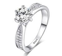 925 Sterling Silver Brilliant Round Cut Crystals Solitaire Promise Forever Eternity Engagement Wedding Rings for women, teenage girls, Size UK (K)