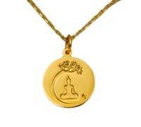 925 Sterling Silver Buddha Meditation Pendant Necklace |LK_NLC_01814 | gold plated round spiritual zen tree of life charm with 18 inch cable chain 22mm engraved mindfulness