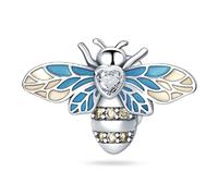 925 Sterling Silver Busy Blue Bumble Bee CZ Bead Slider Charm For Pandora Bracelets Charms Necklace | Cubic Zirconia Bead Slider Charm | Gift Boxed
