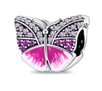 925 Sterling Silver Butterfly Bead Charm For Pandora Bracelets Charms Necklace | Cubic Zirconia Charm | Gift Boxed (Pink)