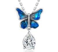 925 Sterling Silver Butterfly Necklace April Birthstone Cubic Zirconia CZ Necklace Teardrop Gemstone Fine Jewellery Gifts for Women Mother