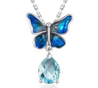 925 Sterling Silver Butterfly Necklace March Birthstone Aquamarine Necklace Teardrop Gemstone Fine Jewellery Gifts for Women Mother
