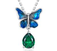925 Sterling Silver Butterfly Necklace May Birthstone Emerald Necklace Teardrop Gemstone Fine Jewellery Gifts for Women Mother