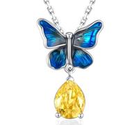 925 Sterling Silver Butterfly Necklace November Birthstone Citrine Necklace Teardrop Gemstone Fine Jewellery Gifts for Women Mother