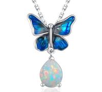 925 Sterling Silver Butterfly Necklace October Birthstone Opal Necklace Teardrop Gemstone Fine Jewellery Gifts for Women Mother