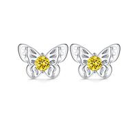 925 Sterling Silver Butterfly Stud Earrings with November Birthstone Crystals, Butterfly Jewellery Birthday Gifts for Women Girls Kids Daughter (Simulated Topaz)