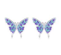 925 Sterling Silver Butterfly Stud Earrings With Opal for Women - Exquisite and Cute Jewellery for Sisters, Good Friends, Girlfriend (Purple)