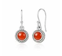 925 Sterling Silver Carnelian Dangle Earrings for Women - Natural Red Carnelian Round Cabochon Drop Earrings - Handmade Boho Vintage Gemstone Jewelry Gift (Rainbow Moonstone)