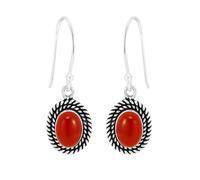 925 Sterling Silver Carnelian Dangle Earrings for Women | Oval Gemstone Earrings | Handmade Twisted Rope Vintage Boho Drop Earrings | Hypoallergenic Silver Jewelry Gift for Her