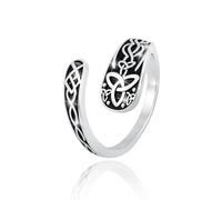 925 Sterling Silver Celtic Knot Ring Elegant Vintage Spoon Shape Triquetra Ring Witch Knot Irish Jewelry Open Adjustable Engagement Wedding Promise for Women