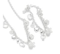 925 Sterling Silver Charm Bracelet & Necklace Matching Set with Multiple Pendants, Cross and Crystal Embellishments (Bracelet & Necklace) - With Jewellery Gift Box