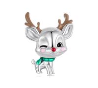 925 Sterling Silver Christmas Deer Charm Snowman Bead Santa Claus Tree Family Love Pendant for Pandora Charm Bracelet (Christmas Deer A)