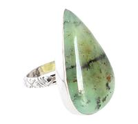 925 Sterling Silver Chrysoprase Pear Cabochon Ring | Handmade Green Gemstone Jewelry | 24x15mm Designer Statement Silver Ring Women M 1/2, 53 (16.9)