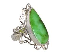 925 Sterling Silver Chrysoprase Ring Fancy Cabochon 25x12mm Natural Green Gemstone Handmade Boho Jewelry for Women Fashion Gift Statement W 1/2, 66 (21.00)