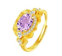 925 Sterling Silver Chunky Ring For Women 6X8Mm Halo Gemstone Matte Gold Plated Chunky Rings Engagement Anniversary Wedding Promise Cocktail Band Amethyst Ring