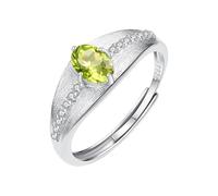 925 Sterling Silver Chunky Ring For Women Natural Gemstone Ring Oval Cut Crystal Band Matte Brushed Cocktail Engagement Promise Wedding Band For Her Peridot