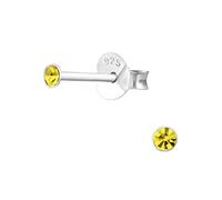 925 Sterling Silver Citrine Crystal Stud Earrings - Hypoallergenic Minimalist Round Earrings for Woman & Girls, Tiny 2mm Stacking Studs, Everyday Wear - I love silver jewellery