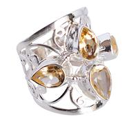 925 Sterling Silver Citrine Ring with Faceted Pear Yellow Gemstones Bezel Set Adjustable Handmade Artisan Jewelry Gift Size- 9.5_S 1/2_61 (19.4)