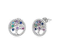 925 Sterling Silver Colorful Tree Of Life Stud Earrings Rainbow Earrings For Women Fashion Silver Jewelry
