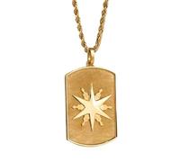925 Sterling Silver Compass Star Pendant Necklace Gold |LK_NLC_00479 | plated north star dog tag pendant with 18 inch cable chain direction navigation symbol jewelry for men