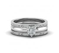 925 Sterling Silver Created Cubic Zirconia Heart Cut & Round Accent Filigree Bridal Wedding Engagement Ring Set for Women. Elegant Trio Anniversary Promise Ring for Her Ladies Vintage Style.