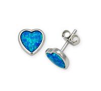 925 Sterling Silver Created Inlaid Blue Opal Small Love Heart Earrings (7mm X 7mm) Stud Earring for Women