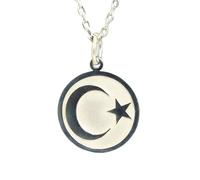 925 Sterling Silver Crescent Moon Star Pendant Necklace |LK_NLC_02467 | with 18 inch cable chain 24 mm round disc 1.5 mm thick celestial symbol jewelry gift for men women