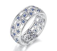 925 Sterling Silver Criss Cross Knot Rings Celtic Knot Hollow Band Inlay Tiny Round Blue Crystal Ring Retro Handmade Woven Celtic Knot Band Ring for Women Jewelry Gift