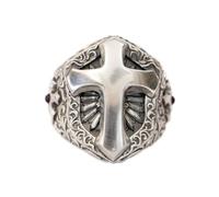 925 Sterling Silver Cross Shield Ring CZ Stone Biker Cross TA471 UK Size P½~Z5 (UK W½ (65.9mm))