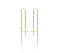 925 Sterling Silver Cross Threader Earrings for Women Minimalist Chain Earrings Double Piercings Dangle Cross Earrings (Gold-Plated Sterling Silver)