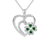 925 Sterling Silver Crystal Necklaces for Women Butterfly/Panda/Star Moon Hearts Crystal Pendant Jewellery Birthday Gifts for Her Wife (Four Clover Leaf)