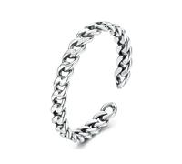 925 Sterling Silver Cuban Link Band Ring For Women Men, Classic Minimalist Open Chain Link Cocktail Ring
