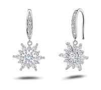 925 Sterling Silver Cubic Zirconia Snowflake Flower Dangle Earrings for Women Elegant Dainty Shiny Cubic Zirconia Dangle Fish Hook Earrings Hypoallergenic Jewelry Gifts